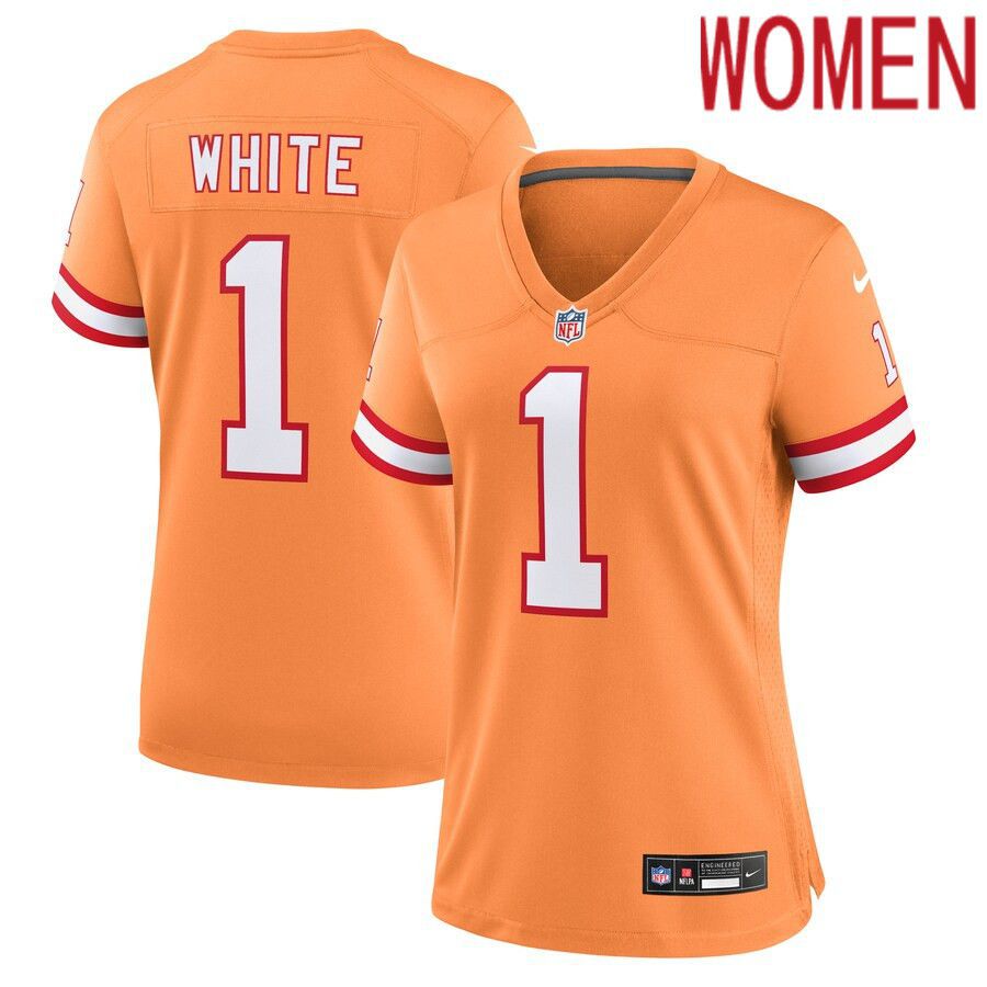 Women Tampa Bay Buccaneers #1 Rachaad White Nike Orange Throwback Game NFL Jersey